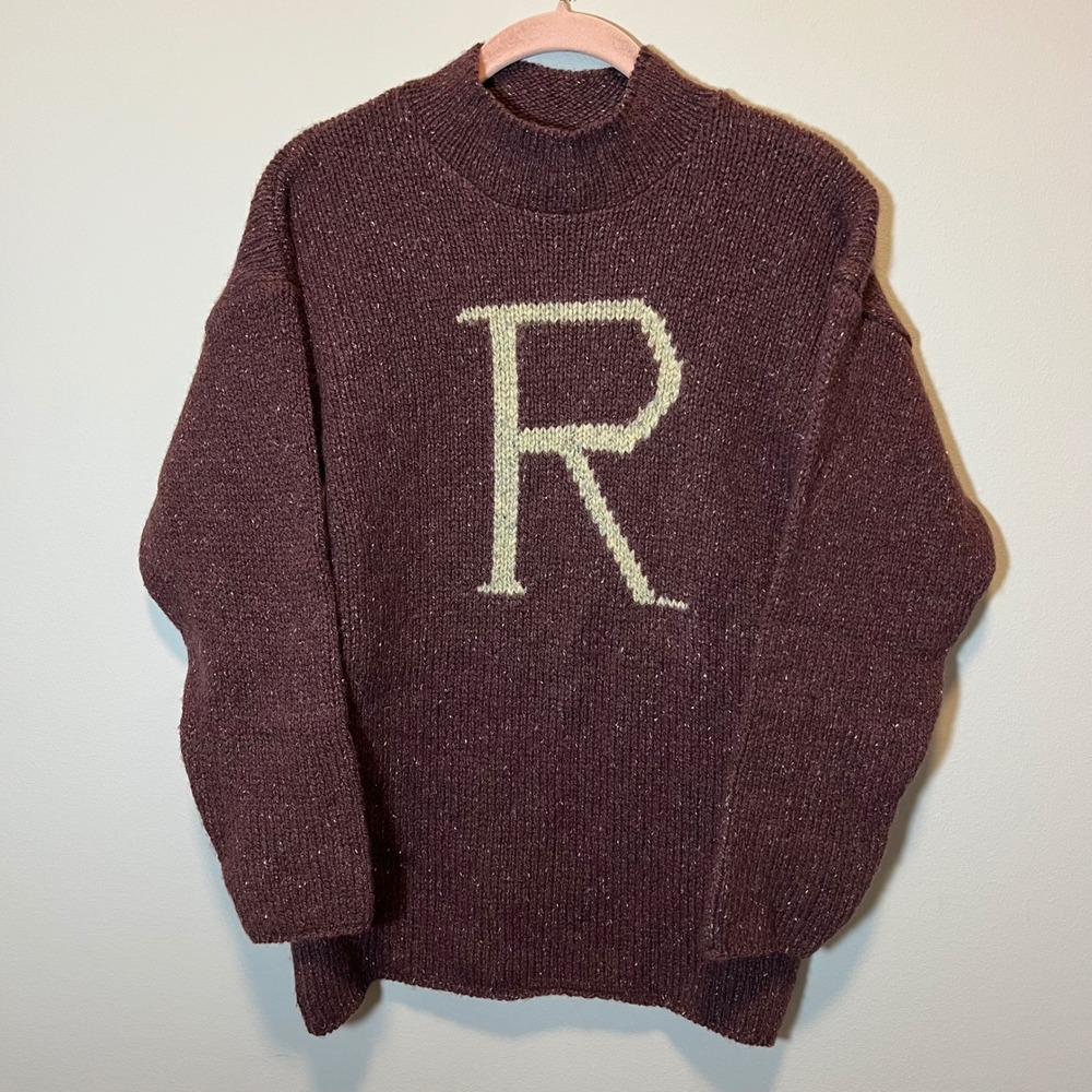 Harry Potter Ron Weasley Initial R Sweater Wool Silk Maroon Universal Studios S